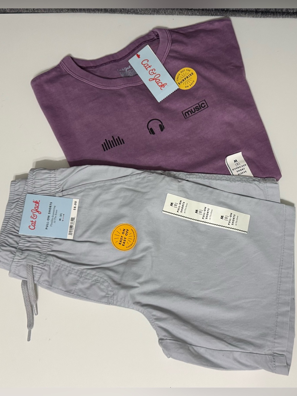 Cat & Jack Purple Graphic Tee with Light Gray Drawstring Shorts